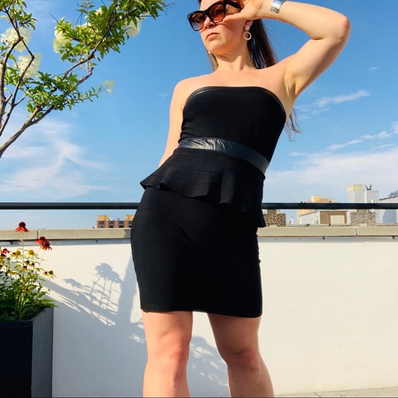 Bebe Strapless Bandage Leather Peplum BodyconDress - Picture 15 of 16